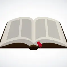 Otwarta księga z czerwoną wstążką, jak w przypowieści o pannach roztropnych.