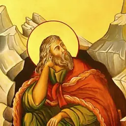 Ikona przedstawia proroka Eliasza w górach, z aureolą. W tej pustynnej scenerii karmiły proroka Eliasza kruki.